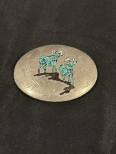 Vintage Native American Turquoise Inlay Belt Buckle Signed B M