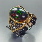 Best sell Natural Black Opal Ring 925 Sterling Silver Size 8 /R477357