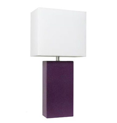 Elegant Designs Monaco Avenue 21 in. Modern Eggplant Leather Table Lamp