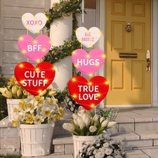 6 Pcs Valentine Yard Sign with Light Heart Garden Stakes Outdoor Lawn Bright