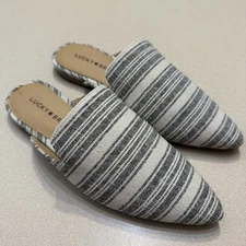 Lucky Brand Brynnuh 6.5 Striped Black & Natural (Beige) Mules Pointed Toe Flats