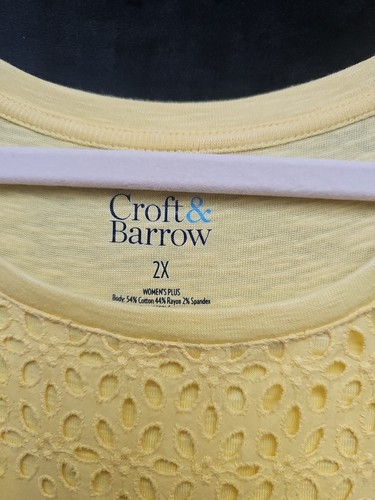 Croft Barrow Plus Size 2X Womens Yellow Eyelet Short Sleeve Casual Blouse Top - Picture 2 of 4