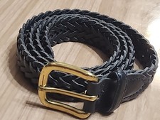 Vintage Leather Braided Belt Black Size 34 Made In Guatemala Brass Buckle