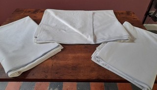 3 X White Vintage Cotton SINGLE FLAT SHEETS 67" X 92" 3 Sheets