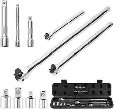 10 Piece Breaker Bar Set, 3/8" , 1/2" and 1/4" Drive, 180  Rotatable Head
