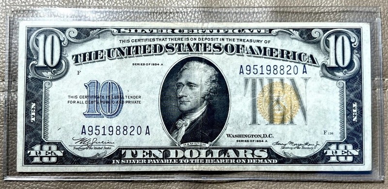 1934 A $10 (XF+)North Africa Yellow Seal WWII Emergency Issue Silver Certificate