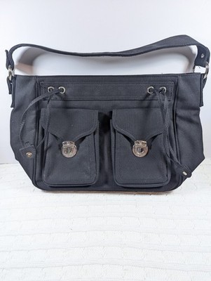 Marc Jacobs Shoulder Bag Womens Black Canvas Pockets Silver Hardware Purse Tote