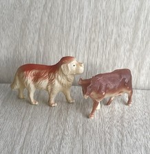 VTG Antique Celluloid Toy Animals Lot Cow Saint Bernard Mini Figures 2" Long