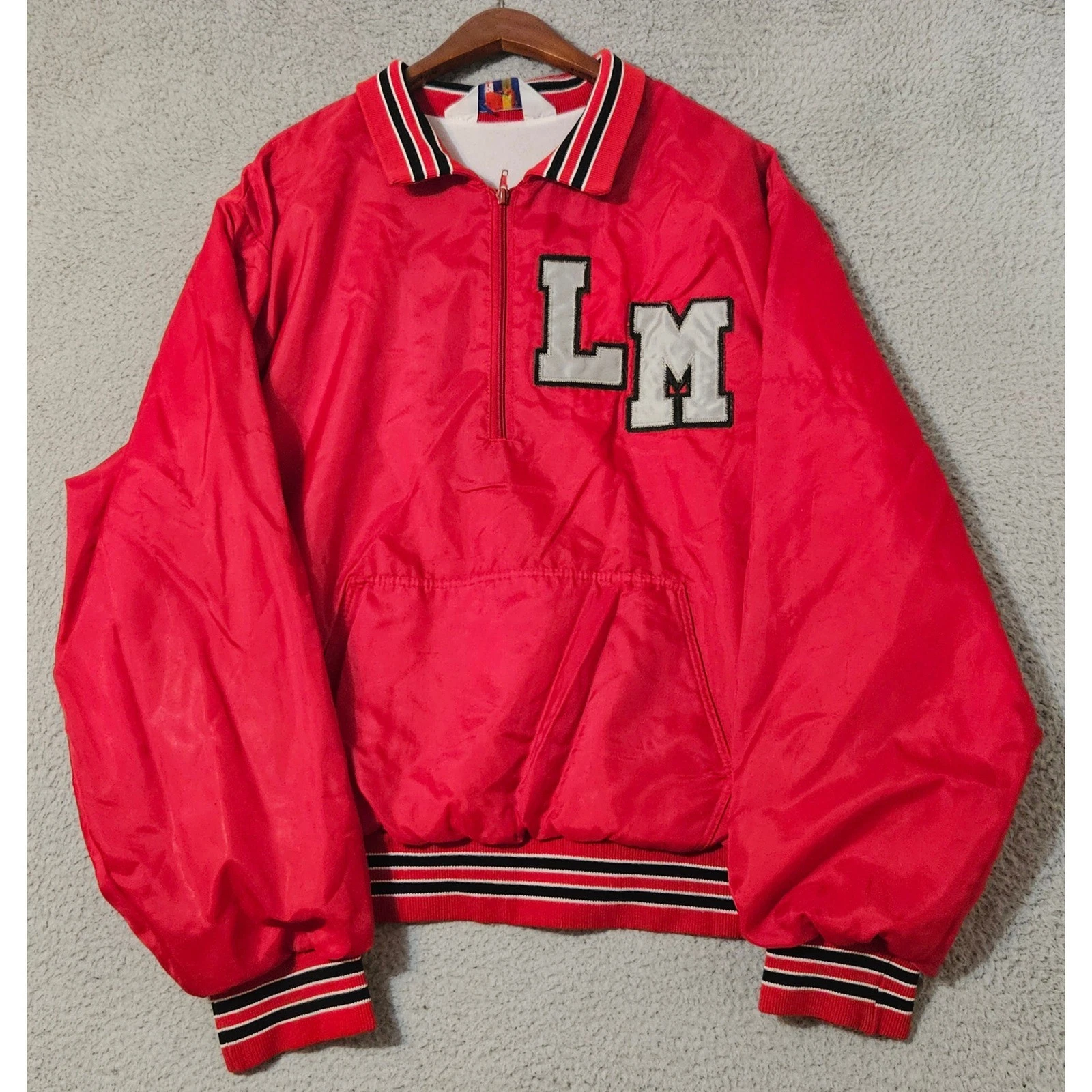 Rennoc Men's Nylon Lined 1/2 Zip Jacket Red Made in USA Size XL LM Vintage