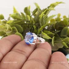 925 Sterling Silver Tanzanite Stone Mother Handcrafted Solitaire Ring Jewelry