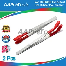2pc Tweezers Rubber Coated PVC Red Soft Non MARRING Flat & Bent Tips LAB Hobby