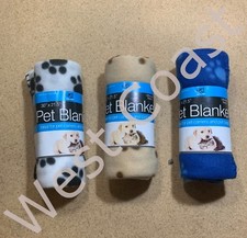 Duke Tiny Ultra Soft Fleece Paw Pet Dog / Cat Blankets Beige White Blue 3 Pack