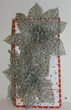 Set of 2 Silver 5" Christmas Glitter Tree Ornament Poinsettia Flowers with Clips