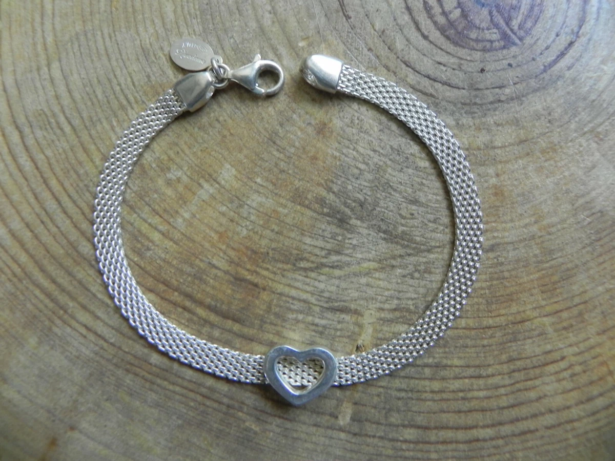 Dyadema Sterling Silver .925 Mesh BRACELET w HEART 7 1 2