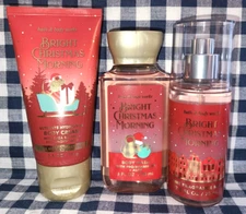 NEW 3 Piece BRIGHT CHRISTMAS MORNING Mist Cream Gel TRAVEL Set Bath & Body Works