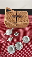 Child's Vintage Picnic Basket with Tea Set for 3
