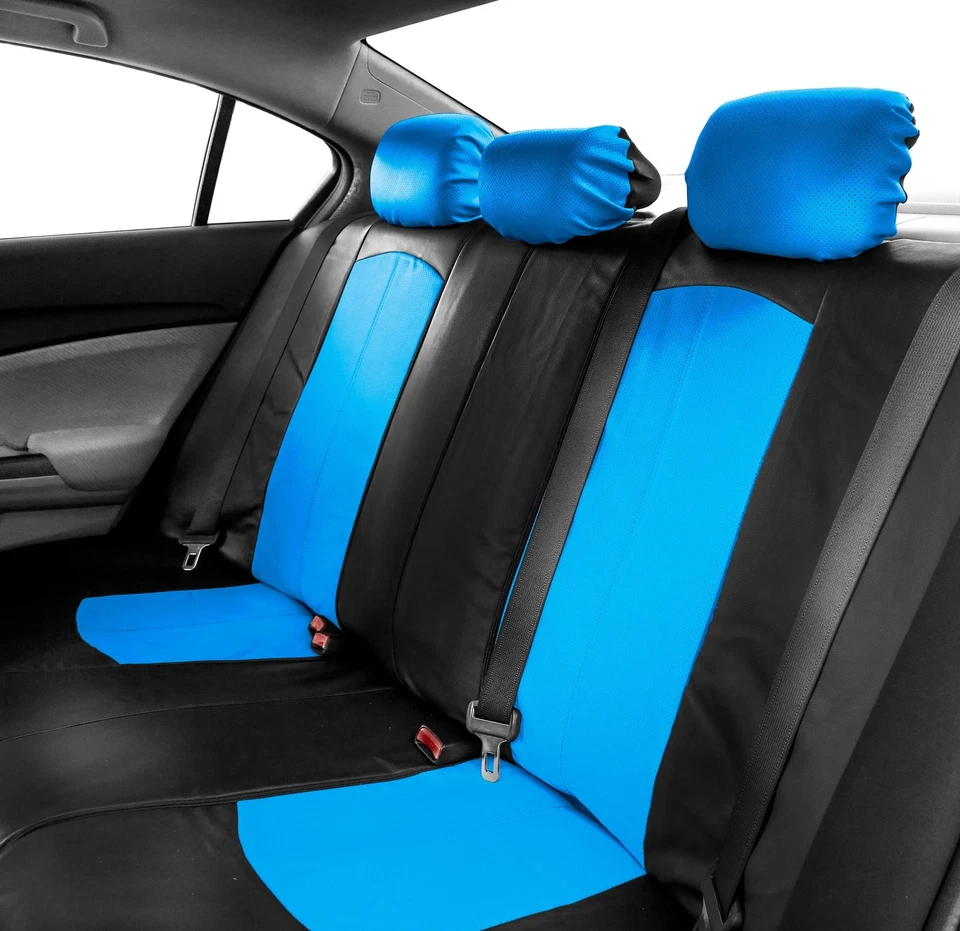 Fundas de asiento de coche de cuero FAUX de lujo deportivas de alta calidad azules para coche SUV Foto 4 de 4