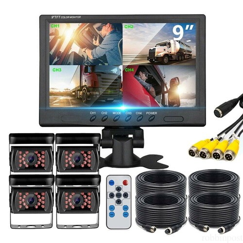9" REAR BACK UP CAMERA SYSTEM FOR BUS TRUCK RV AG QUAD SPLIT MONITOR SCREEN KIT - Picture 20 of 24