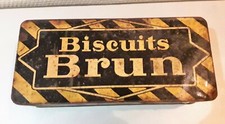 Ancienne boite publicitaire en tôle / décor " Biscuit Brun " 