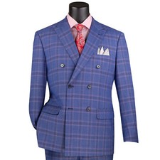 BIG  TALL Men's Blue Glen Plaid Stretch Double Breasted Modern-Fit Suit NWT