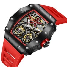 Men's Sports Skeleton Barrel-Shaped Automatic Mechanical Watch Waterproof 30M