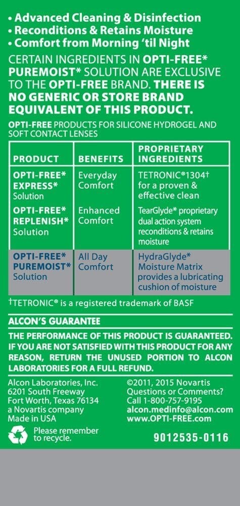 Opti-Free Puremoist Multi-Purpose Disinfecting Solution with Lens Case, (Packagi