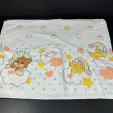 Vintage Baby Morgan White Flannel Baby Blanket Cotton Clouds Sleeping Bears Star