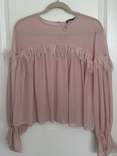 ZARA Pink Sheer Feather Shirt  NEW WITH TAGS 