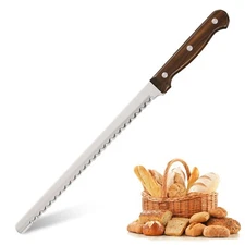 9 Inch Luxury Mirror Polished Stainless Steel Bread Knife with Wood Handle