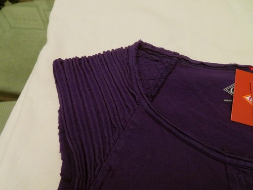 OILILY Plum Purple Ribbed Capped Shoulder Top w/ Pleated Front and XXS - Picture 5 of 9