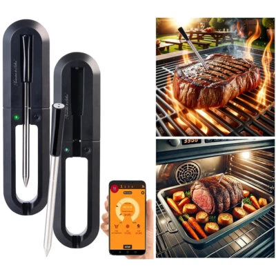ROSENSTEIN & SÖHNE 2er-Set Kabelloses Fleischthermometer für Grill oder Ofen, App