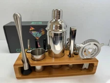 Modern Mixology Cocktail Shaker Set With a Bamboo Stand