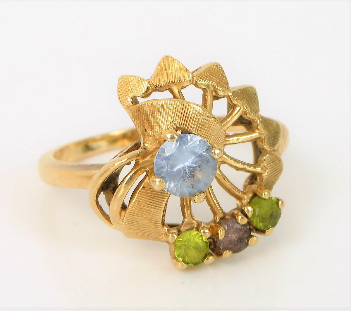 VINTAGE DESIGNER SIGNED ROMANY 14K YELLOW GOLD FLASHY MODERNIST