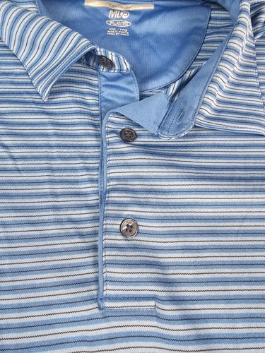 Greg Norman Mens Polo Golf Shirt 2XL Blue Stripe XXL ML75 Play Dry Short Sleeve - Picture 3 of 6