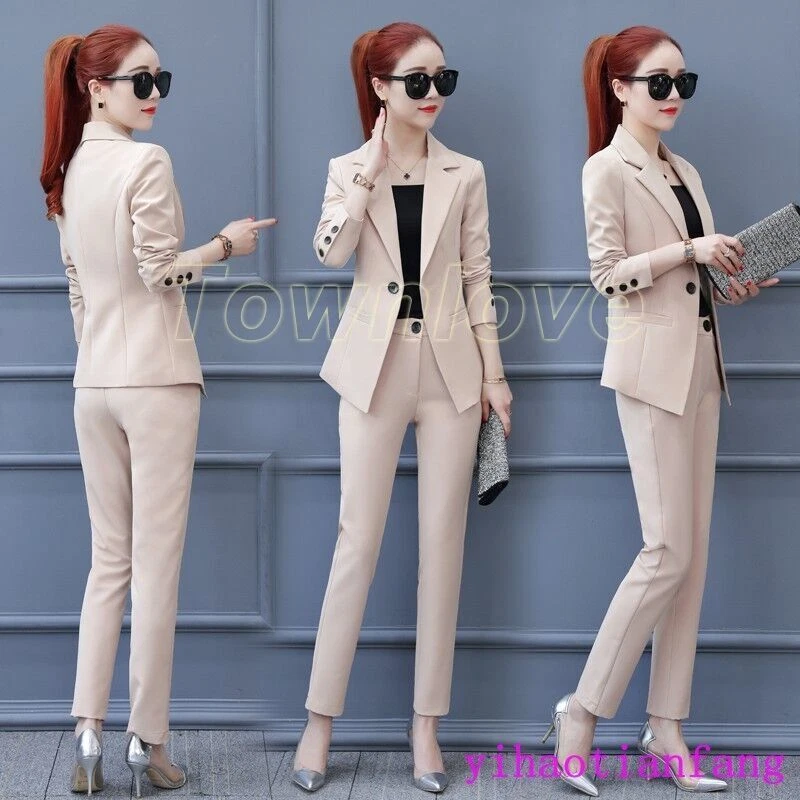 Women Formal Pant Suit for Weddings Party 2PCS Coat Office Uniform Suit SZ