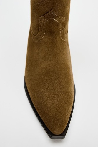 BNWT ZARA Sand Brown Split Suede Cowboy Boots Size 5/38 - Picture 9 of 10