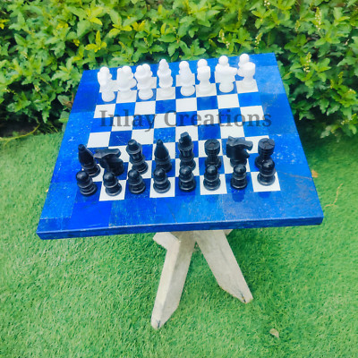Lapis Lazuli Marble Chess Set With 32 figures Pices, Handmade Chess Table Top .