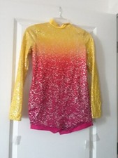 GIRLS WEISSMAN 12051 DANCE COSTUME SZ XLC YELLOW, FUSCHIA, RED, ORANGE SEQUINS
