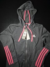 Womens Small Adidas Full Zip Hooded Sweatshirt With Tags Black With Pink