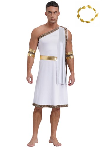 Men's Dresses Theme Dress Up Senator Robe Party Toga With Headwear Tunic God - Picture 15 of 49