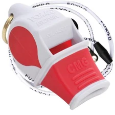 WHITE/RED Fox 40 SONIK BLAST CMG Whistle Official Coach Safety - FREE LANYARD