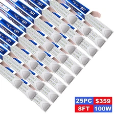 25 Pack Energy Saving 8Ft Led Shop Lights Fixtures 100W V Shaped Wide Beam Angle