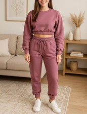Zenana 2 Pcs Crop Sweatshirt Tracksuit High Waist Jogger Set Active Lounge XS