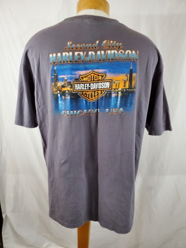 Harley Davidson Pocket T-Shirt Mens 3XL Two Sided Graphics Second City Chicago - Picture 3 of 8
