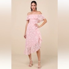 Lulus Pretty Perfect Blush Burnout Floral Off-the-Shoulder Midi Dress Size XXL