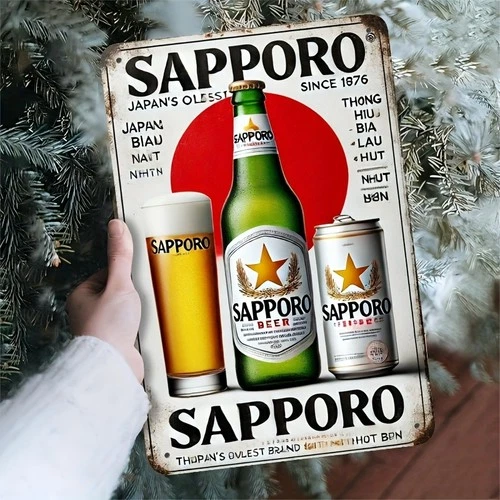 Vintage Sapporo Beer Tin Metal Sign Retro Beer Factory 8x12