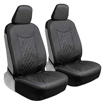 Motor Trend Black Stitched Faux Leather Car Seat Covers   Premium Automotive 