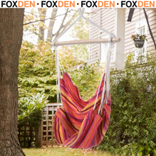 Garden Hammock Chair Yard Hanging Rope Cotton Cloth w/ Wooden Support Ropes Red