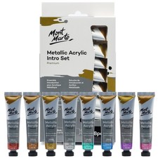 Mont Marte Metallic Acrylic Paint Set, 8x18ml Tubes, Lightfast Smooth Opaque