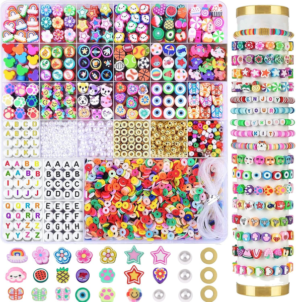 2000 Stuck Perlen FüR ArmbäNder, Buchstabenperlen, Pearl, Polymerton Perlen Zum-image